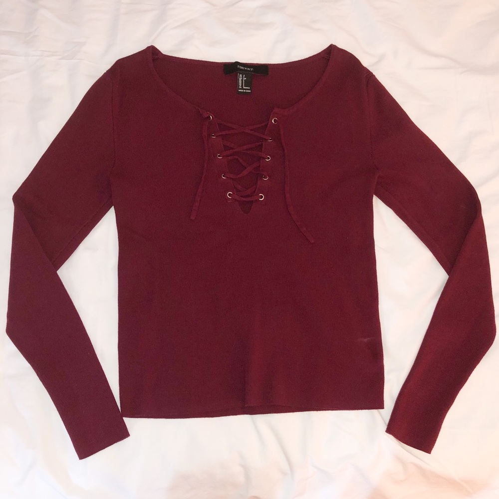 Forever 21 Ribbed V neck Cross String Tie Top
